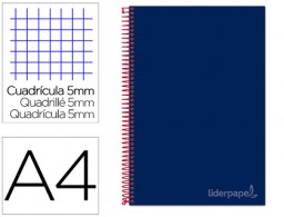 Cuaderno espiral Liderpapel Jolly A4 tapa extradura 80h 75g micro c/5mm. color azul marino